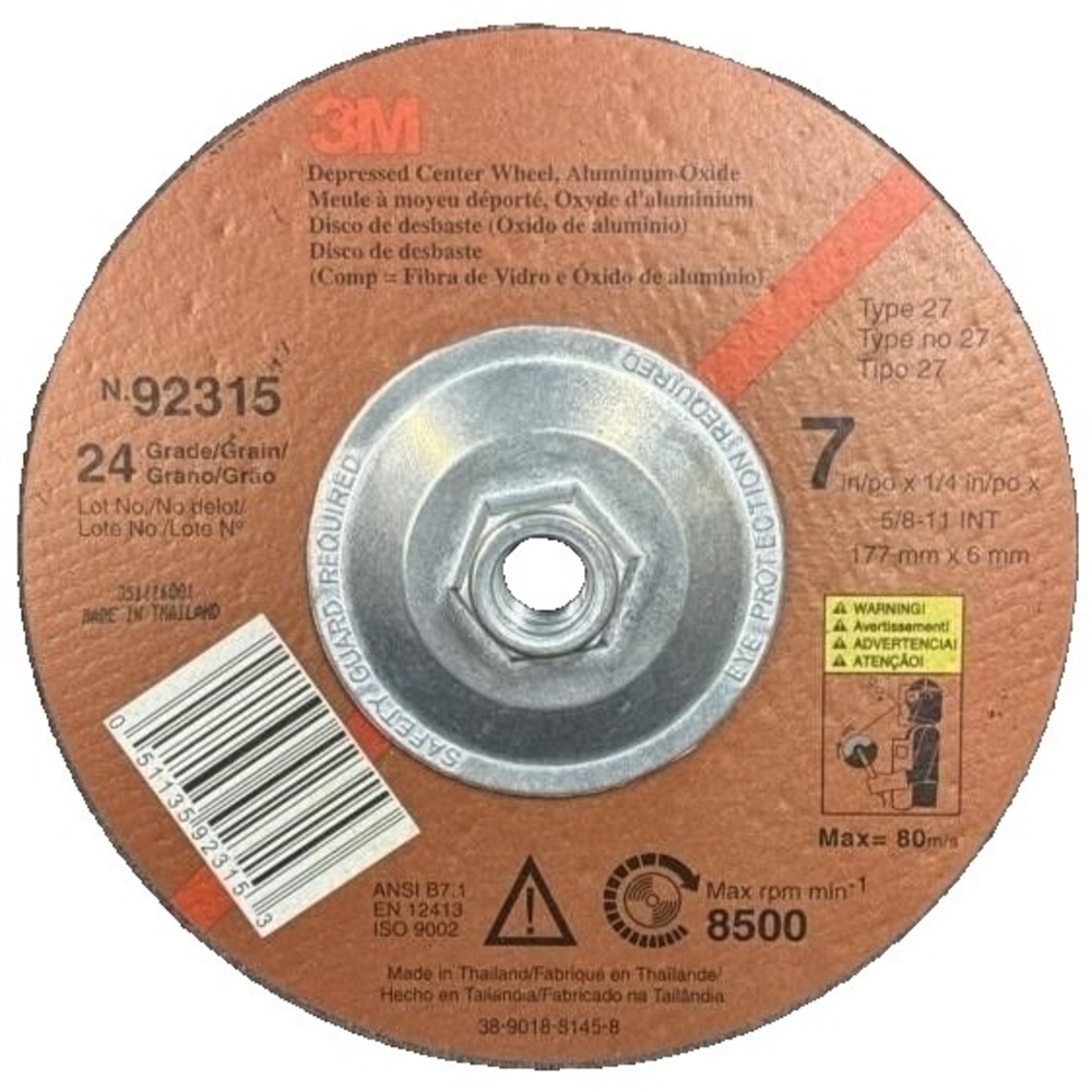 [2x] 3M 7" x 1/4" Grinding Wheels 5/8-11 INT / Depressed Center 24 Grade Type 27